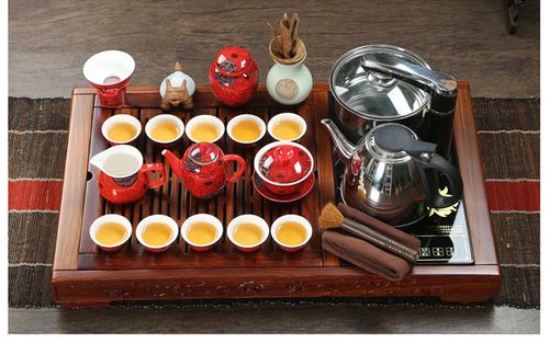 元器花梨木红木茶盘小号四合一电磁炉功夫汝窑茶具套装——雅致生活的开篇